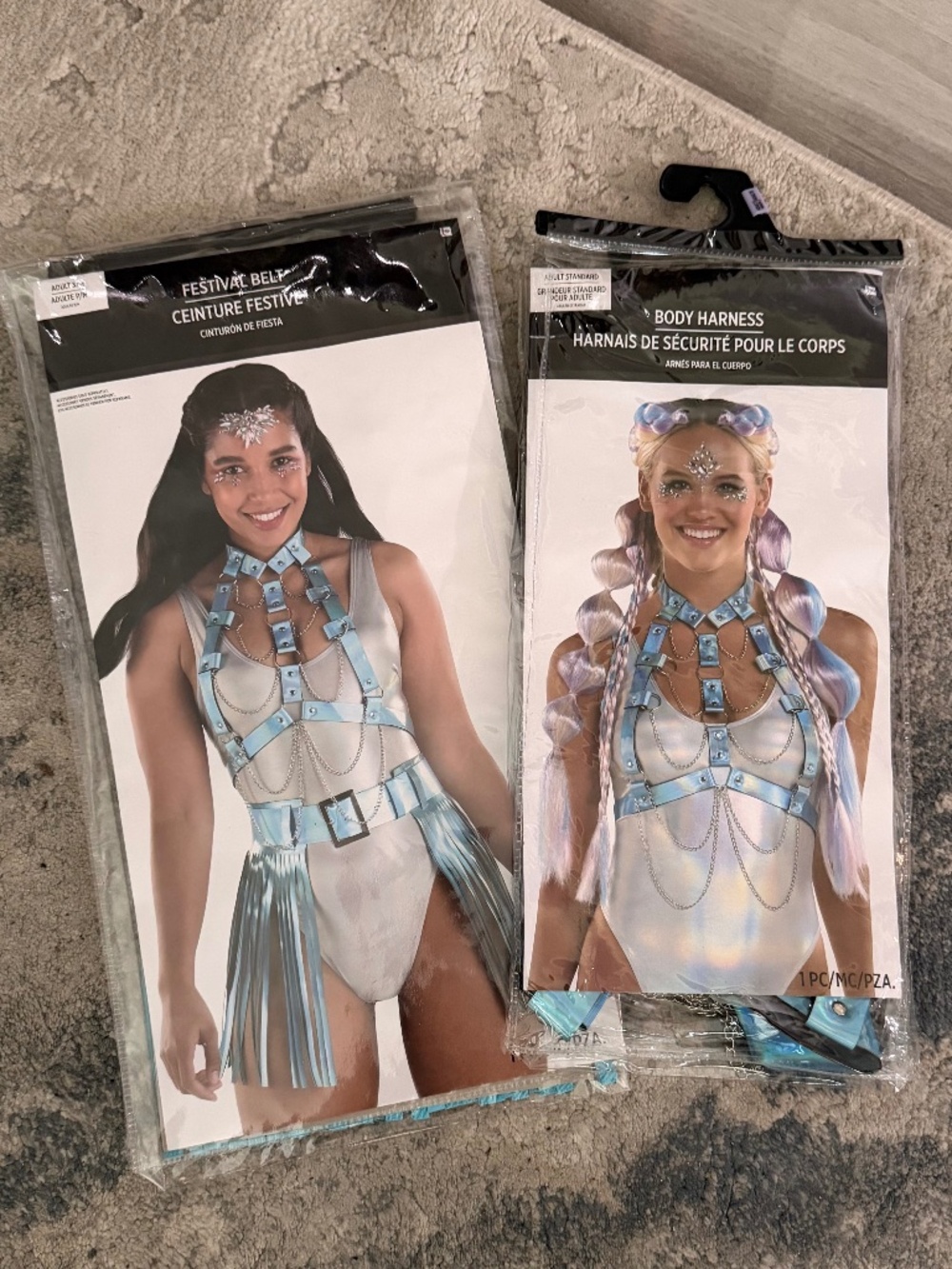Body harness and festival belt in light blue colour